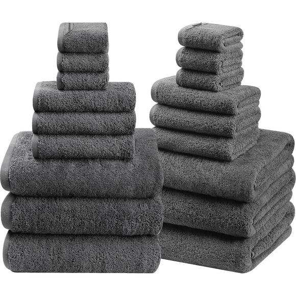 SEMAXE 18-Piece Luxury Cotton Bath Towel Set: 6 Bath Sheets (28x55in) + 6 Hand Towels (16x28in) + 6 Washcloths (13x13in) | Ultra Plush & Quick-Dry | Family Value Pack for Bathroom Essentials, Gray