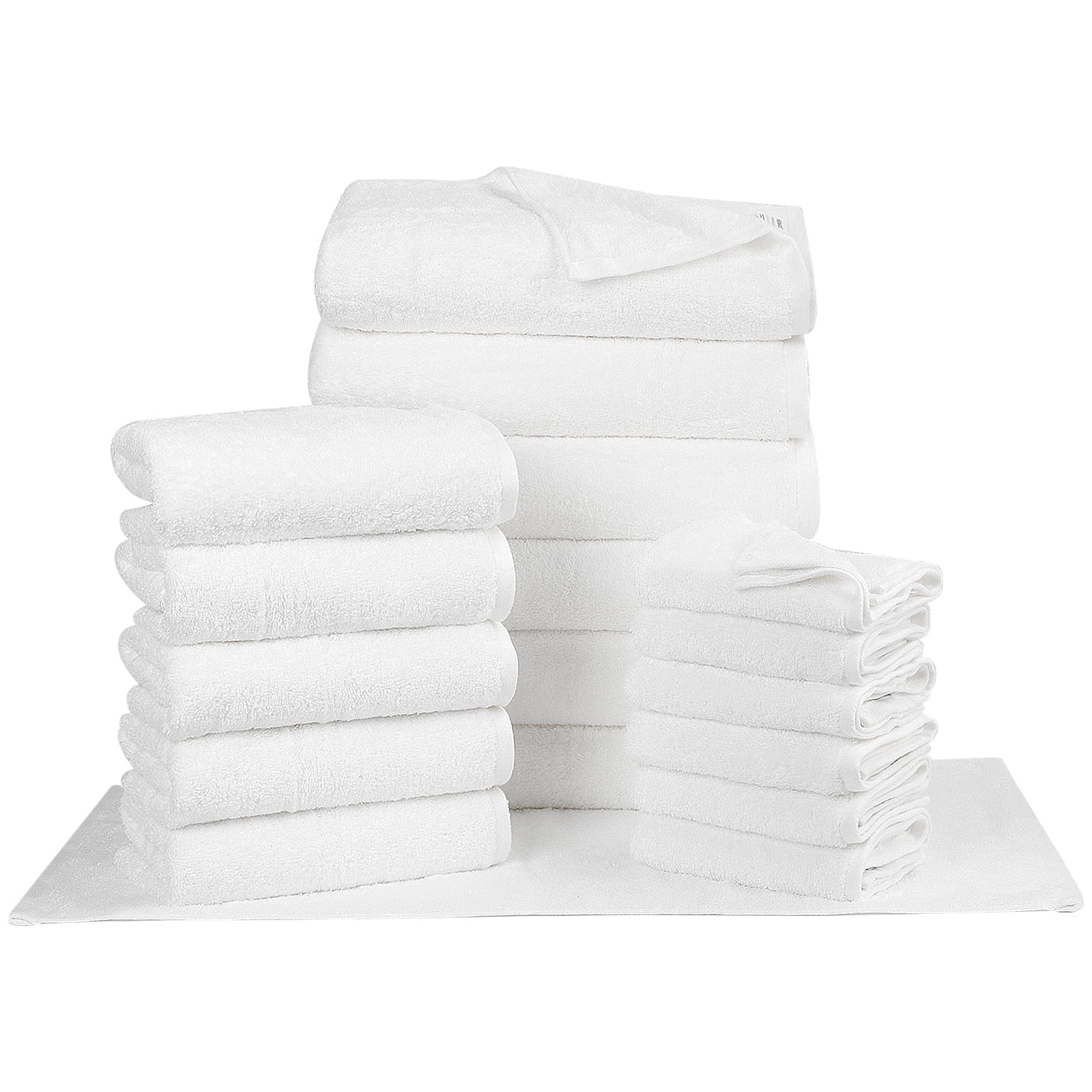 SEMAXE 18-Piece Luxury Cotton Bath Towel Set: 6 Bath Sheets (28x55in) + 6 Hand Towels (16x28in) + 6 Washcloths (13x13in) | Ultra Plush & Quick-Dry | Family Value Pack for Bathroom Essentials, White