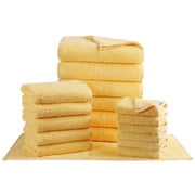 SEMAXE 18-Piece Luxury Cotton Bath Towel Set 6 Bath Sheets 28x55in + 6 Hand Towels 16x28in + 6 Washcloths 13x13in | Ultra Plush & Quick-Dry | Family Value Pack for Bathroom Essentials, Yellow