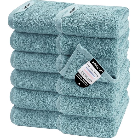 SEMAXE Blue Washcloths Towels Set, 550GSM 100% Combed Cotton, 12-Pack