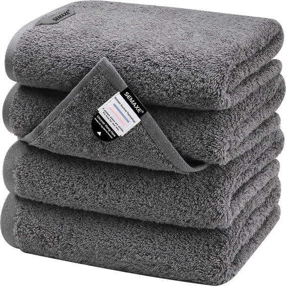 SEMAXE Gray Cotton Hand Towel Set With Bio Label Which Can "Remind to Replace", 4 pack