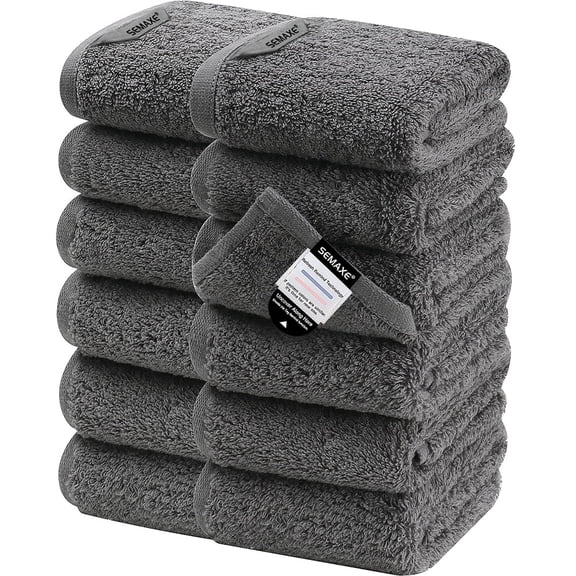 SEMAXE Gray Washcloths Towels Set, 550GSM 100% Combed Cotton, 12 Pack