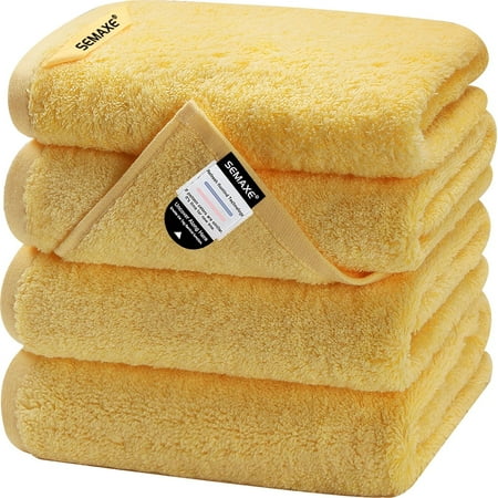 SEMAXE Yellow Cotton Hand Towel Set With Bio Label Which Can "Remind to Replace", 4 packs