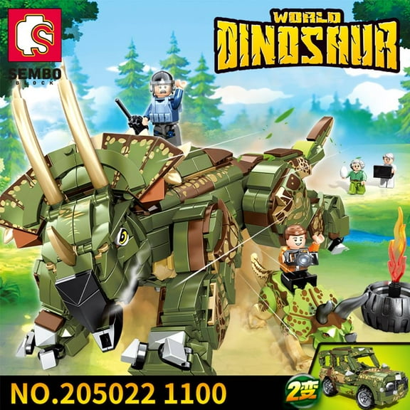 SEMBO 205022 Dinosaur World, Building Block Set 2 in 1 Series, Triceratops (or Off-Road Vehicle)