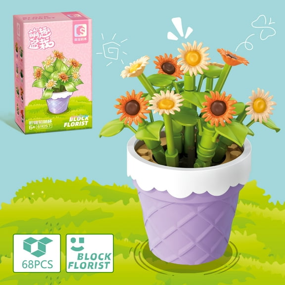 SEMBO Block Florist Series Building Block Flower Model Set 611057 Lemon Chrysanthemum Potted Plant (68 PCS) For 6+ Kids