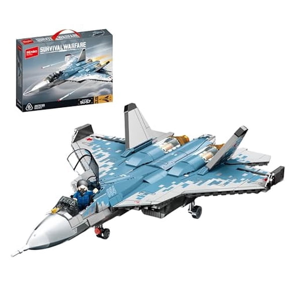 SEMBO Block SU-57 Stealth Fighter Jet Block Building Kit 999 PCS Military Aircraft Model, Opening Cockpit, Retractable Landing Gear, Missile Bay, Foldable Wings Survival Warfare Series - 6+ Ages