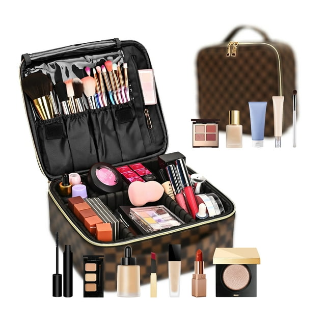 SEMEZUXX Checkered Makeup Bag Large Travel Organizer Cosmetic Case ...