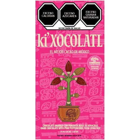 SEMI-BITTER CHOCOLATE WITH PINK PEPPERCORN FROM VERACRUZ, GLUTEN FREE, HEAVY METAL FREE, ORGANIC, CACAO TRACE, 100% PURE CRIOLLO CACAO