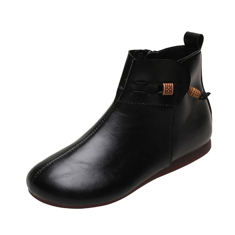Round toe flat ankle boots on sale