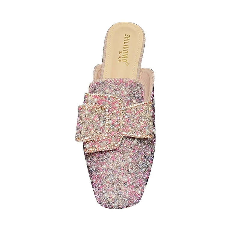 Silver Half Flat Sandals Women's Summer Mules Sandals Silver Half Flat Sandals Women's Summer Mules Sandals