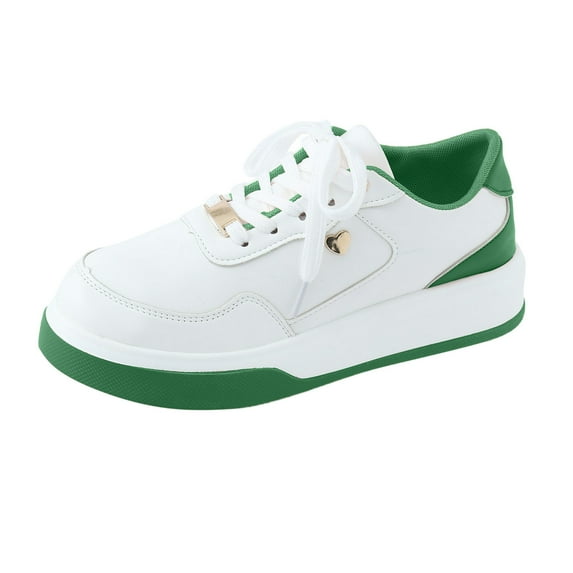 SEMIMAY Ladies Fashion Color Blocking Leather Lace Up Comfortable Thick Soled Casual Sports Shoes, Green