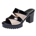 thumbnail image 1 of SEMIMAY Ladies Fashion Summer Color Contrast Leather Open Toe Thick High Heeled Slippers, 1 of 8