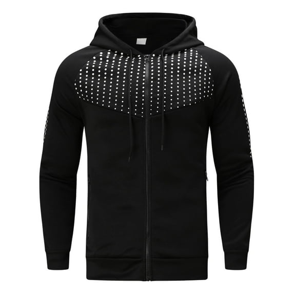 SEMIMAY Men's Winter Sports Sweatshirts Leisure Fitness Top Jogging Polka Dot Sweater Hoodie Long Sleeve Zipper Warm Sweatshirt
