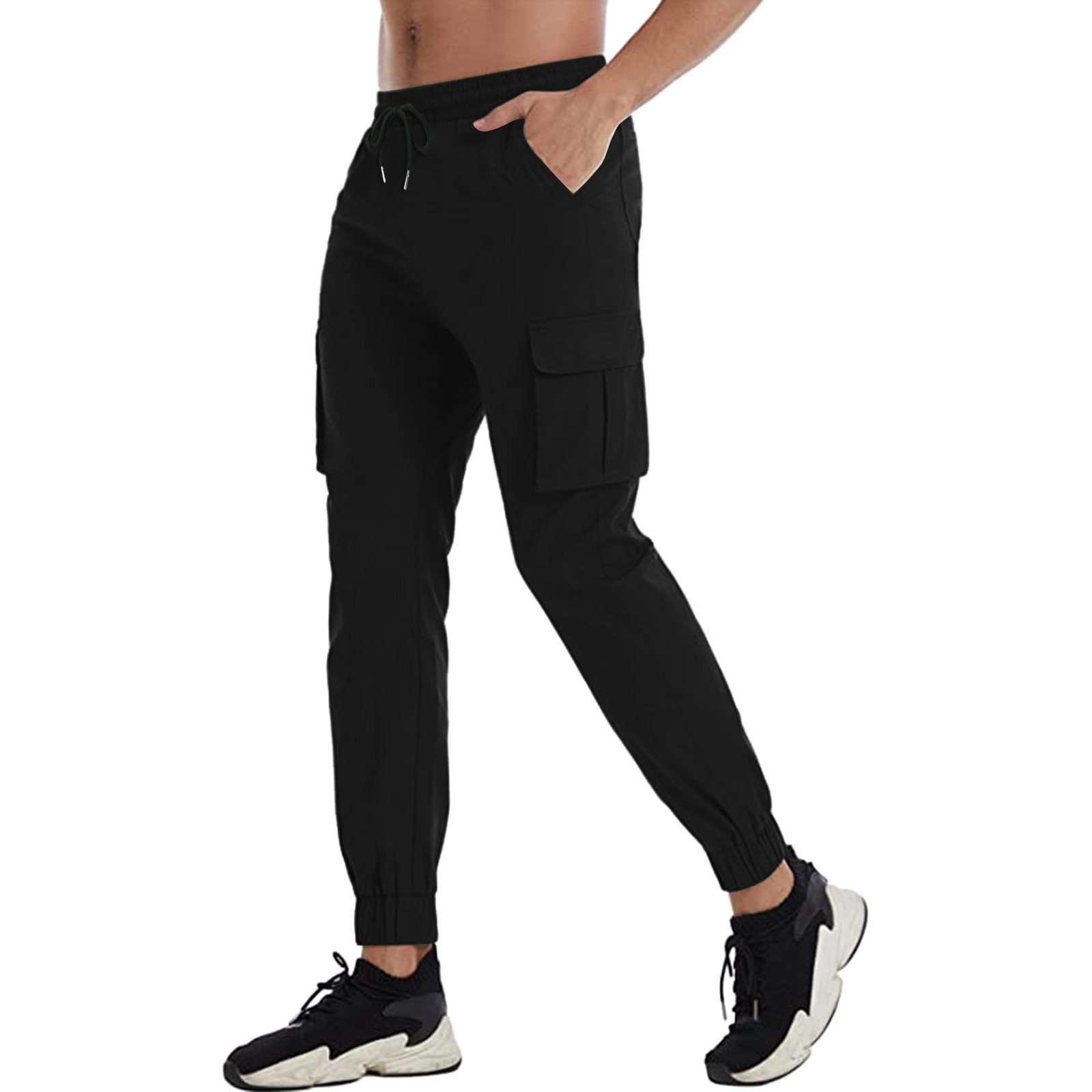 SEMIMAY Mens Cotton Fashion Simple Solid Color Elastic Waist Overalls