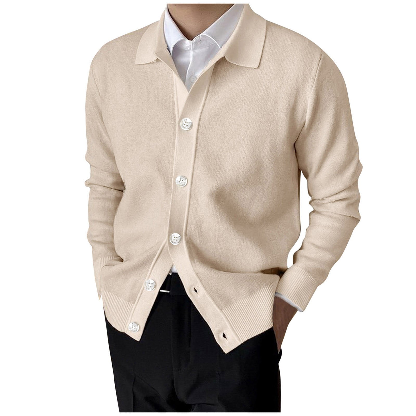 SEMIMAY Mens Fashion Casual Knit Yarn Lapel Button Long Sleeve Sweater