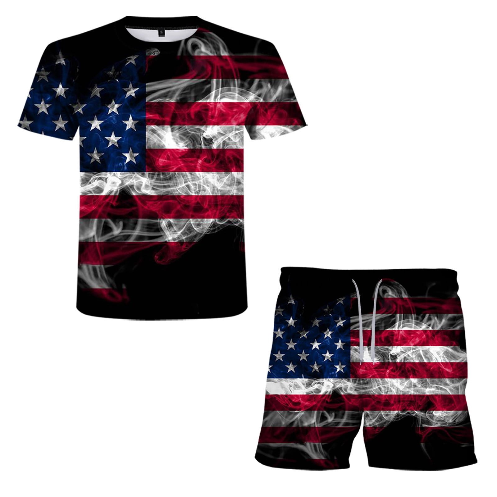 Men's 3-Piece American Flag Suit Set - Patriotic Blazer With Shorts & Tie For 4th Of July