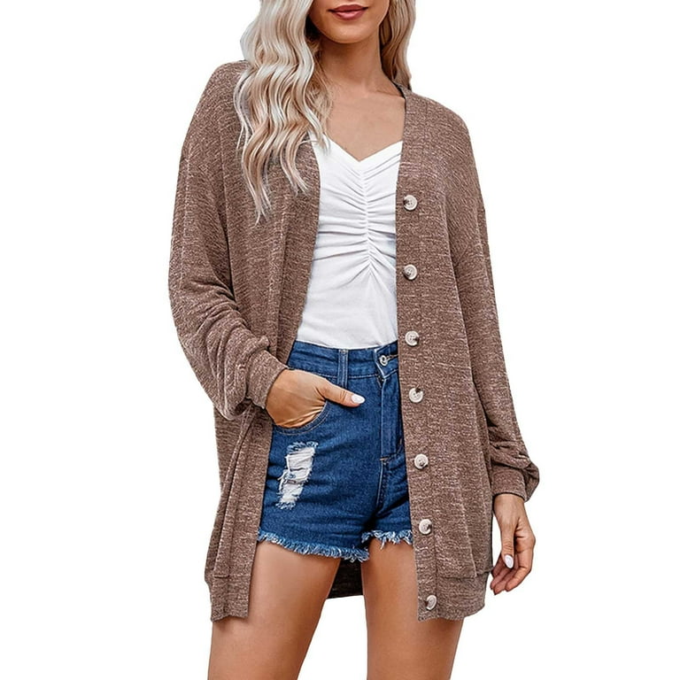 SEMIMAY Women Long Sleeve Knit Jacket Mid Length Knit Sweater