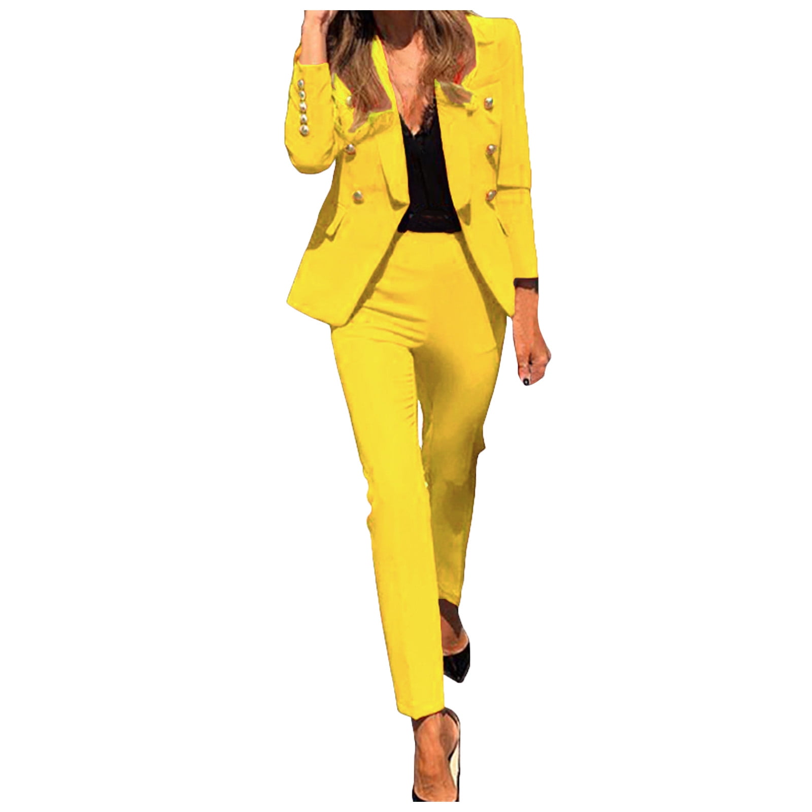 SEMIMAY Women Office Solid Set Hop Coat Fashion Two Piece Suit Casual Long  Sleeve Outwear 