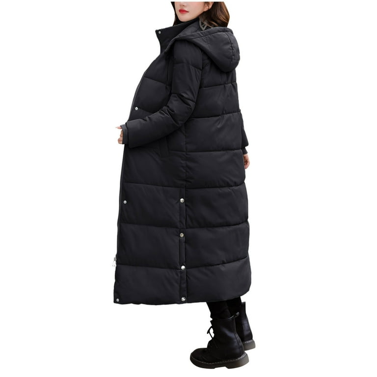 SEMIMAY Women Warm Winter Coat Solid Color Fashion Elegant Coats Jacket  Thicken Cotton Jacket Quilted With Hooded Long Coat 