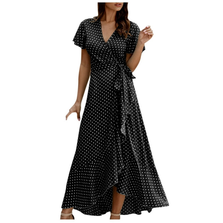 Chiffon Dots V-neck Split Dress Chiffon Dots V-neck Split Dress