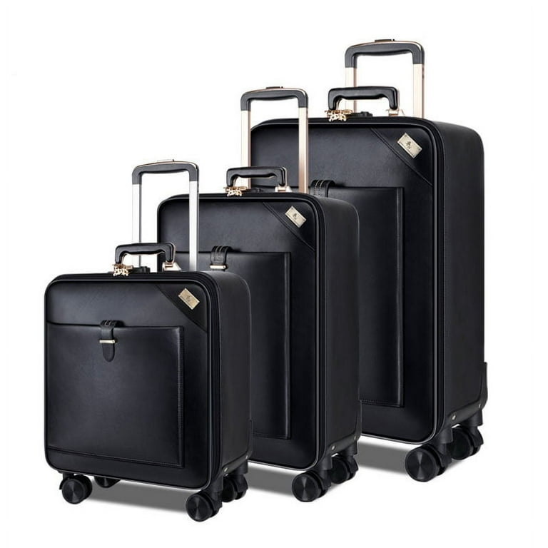 SEMMS LUXURY LEATHER LUGGAGE SET 28 24 20 BLACK Walmart