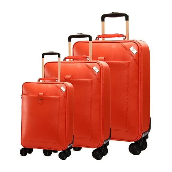 SEMMS LUXURY LEATHER LUGGAGE SET (28"/24"/20") ORANGE