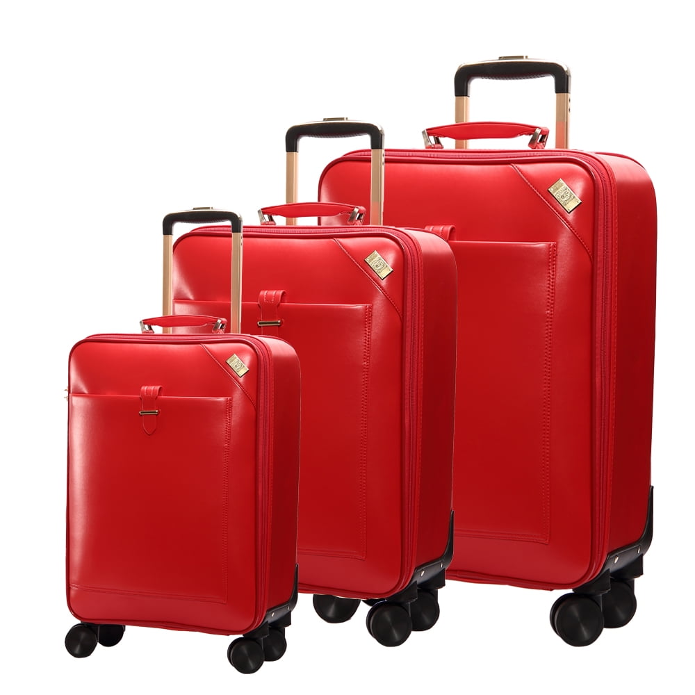 SEMMS LUXURY LEATHER LUGGAGE SET (28"/24"/20") RED
