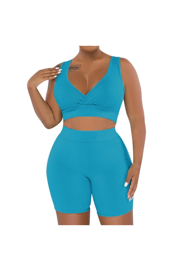 2 Piece Sets for Women Summer Work Out Set Gym Sports Bra Biker Shorts High Waist Yoga Clothes Sexy Athletic Outfits