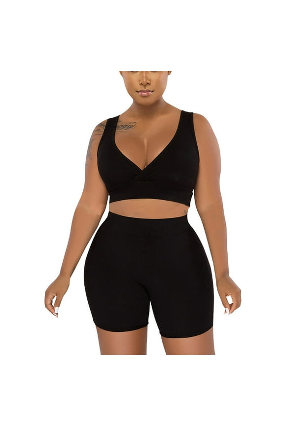 2 Piece Sets for Women Summer Work Out Set Gym Sports Bra Biker Shorts High Waist Yoga Clothes Sexy Athletic Outfits