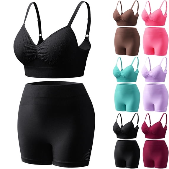SEMPAI 2 Piece Workout Sets for Women Pleated Sports Bra Matching High Waist Scrunch Soft Shorts Sets Solid Gym Outfits