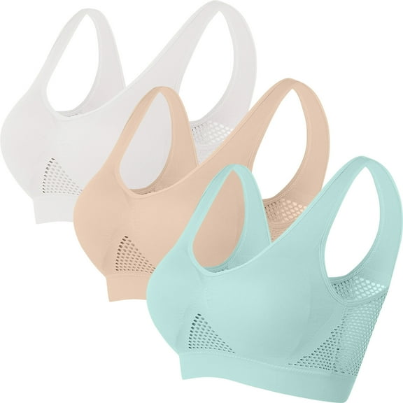 SEMPAI 3PC Sports Bras for Women Plus Size,Sports Bra,Breathable,Push-Up Elder Running Yoga Wide Strap Wireless Bras Plus Size Bra Clearance