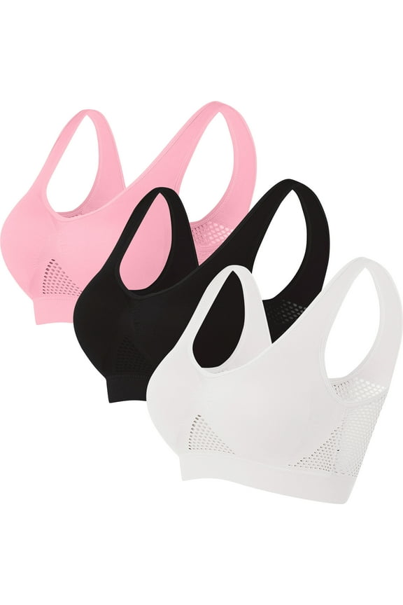 3PC Sports Bras for Women Plus Size,Sports Bra,Breathable,Push-Up Elder Running Yoga Wide Strap Wireless Bras Wireless Bras for Women