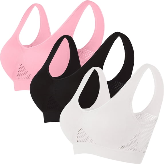 SEMPAI 3PC Sports Bras for Women Plus Size,Sports Bra,Breathable,Push-Up Ladies Running Yoga Wide Strap Wireless Bras Wire Free Bra Clearance