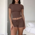 thumbnail image 1 of SEMPAI Athletic Sets for Women Drawstring Elastic Waist Drawstring Shorts Short Sleeve Tops 2 Piece Bottoms Summer, 1 of 5