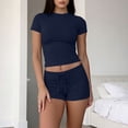 thumbnail image 1 of SEMPAI Athletic Sets for Women Drawstring Elastic Waist Drawstring Shorts Short Sleeve Tops 2 Piece Bottoms Summer, 1 of 5