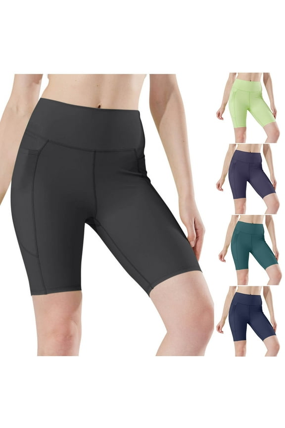 Biker Shorts Women with Pockets, 8" High Waisted Belly Control Workout Yoga Running Gym Athletic Shorts