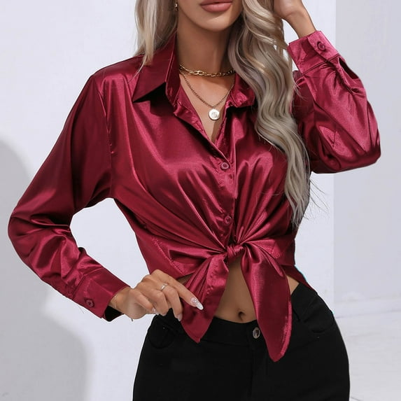 SEMPAI Blouses & Tops Women Tops Long Sleeve Round Neck Tops for Women Hoodies for Women Tailored Fit Wal&mart Deals Trendy Solid Oversized Blouses for Womens Tops for Women