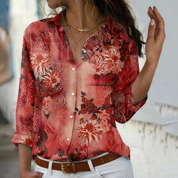 SEMPAI Blouses & Tops Women Tops Long Sleeve Round Neck Tops for Women Womens Tops Relaxed Fit Up to 50% Off Athletic Print Plus Size Gift for Ladies Hoodies for Women 2024