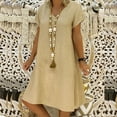 thumbnail image 1 of SEMPAI Boho Dress for Women, Women's Shift Dress V-Neck Short Sleeve Cotton Line Dresses Solid Color Loose Fit T-Shirt Tunic Short Dres Summer Savings Clearance, 1 of 6