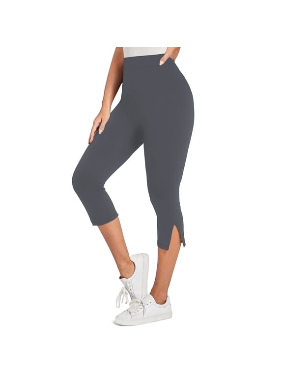Capris for Women Side Split Cropped Workout Capri Leggings High Waisted Buttery Booty Scrunch Yoga Cycling Pants