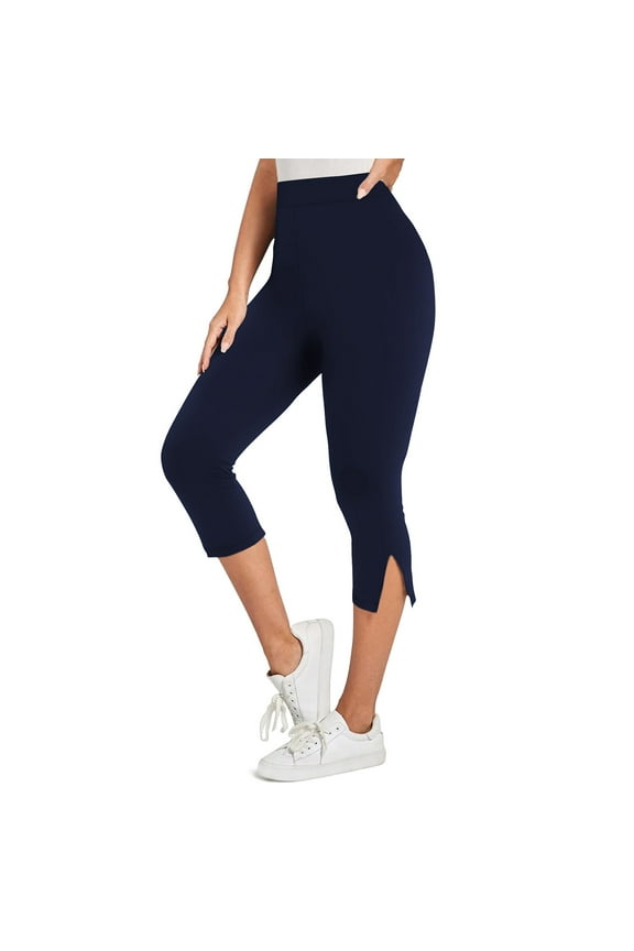 Capris for Women Side Split Cropped Workout Capri Leggings High Waisted Buttery Booty Scrunch Yoga Cycling Pants