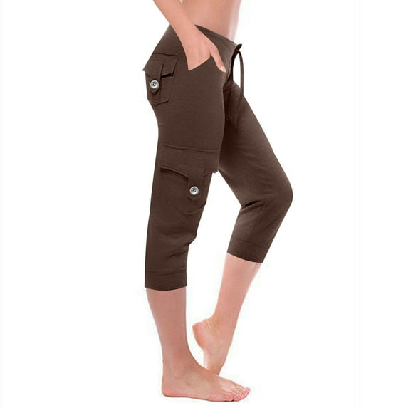 SEMPAI Cargo Capri Leggings for Women Drawstring Stretch Mid Waist Capri Pant Loose Casual Yoga Athletic Gym Pant with Pocket