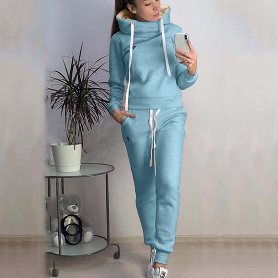 SEMPAI Casual Long Hooded Fashion Solid Pants Women Sleeve Sport Tops+Long Set Women Suits & Sets