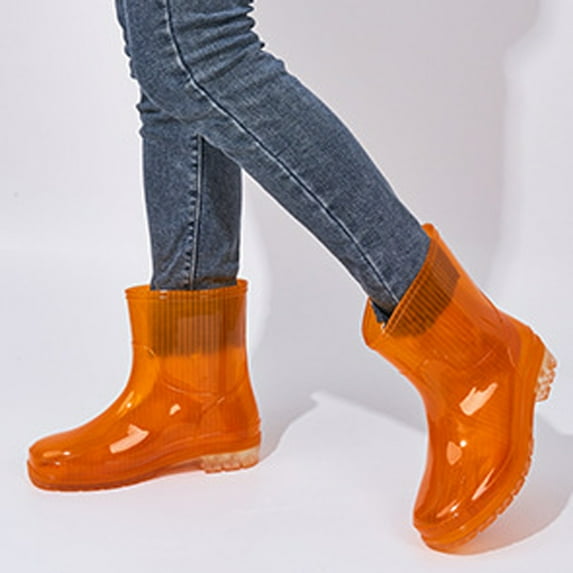 SEMPAI Christmas Deals Women's Solid Color Slip Wearcasual Outdoor Rain Boots Orange US Size:7