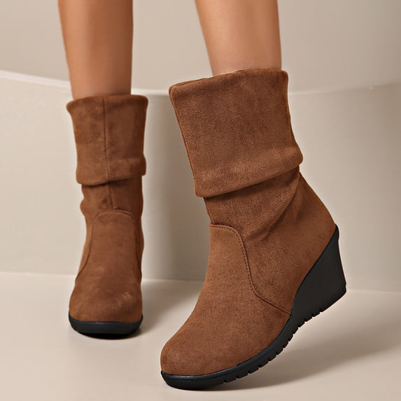 SEMPAI Christmas Deals Women's Solid Color Wedge Heel Comfortable Casual Shoes Brown US Size:7.5