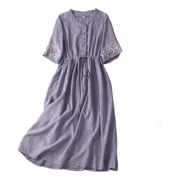 SEMPAI Summer Dresses Summer Dresses for Women Short Sleeve Crew Neck Print Long Sundresses For Women 2025 Soft and Comfortable for Night Out Women's Plus Dresses