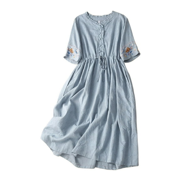 SEMPAI Summer Dresses Sundresses Short Sleeve Crew Neck Print Long Sundresses Simple for Dressy Women Dresses