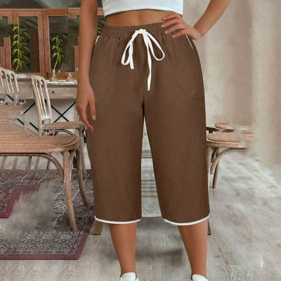 SEMPAI Cropped Jegging Plus Size Pants Mid 100%Polyester Womens Pants Pants for Women Athletic Soft and Comfortable Plus Size 2024 Pants for Womens Plus Size Pants