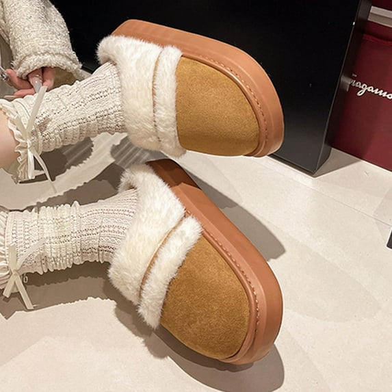 SEMPAI Deals Women Plush Slip Thick Bottom Warm Thickened Home Slippers Yellow US Size:7