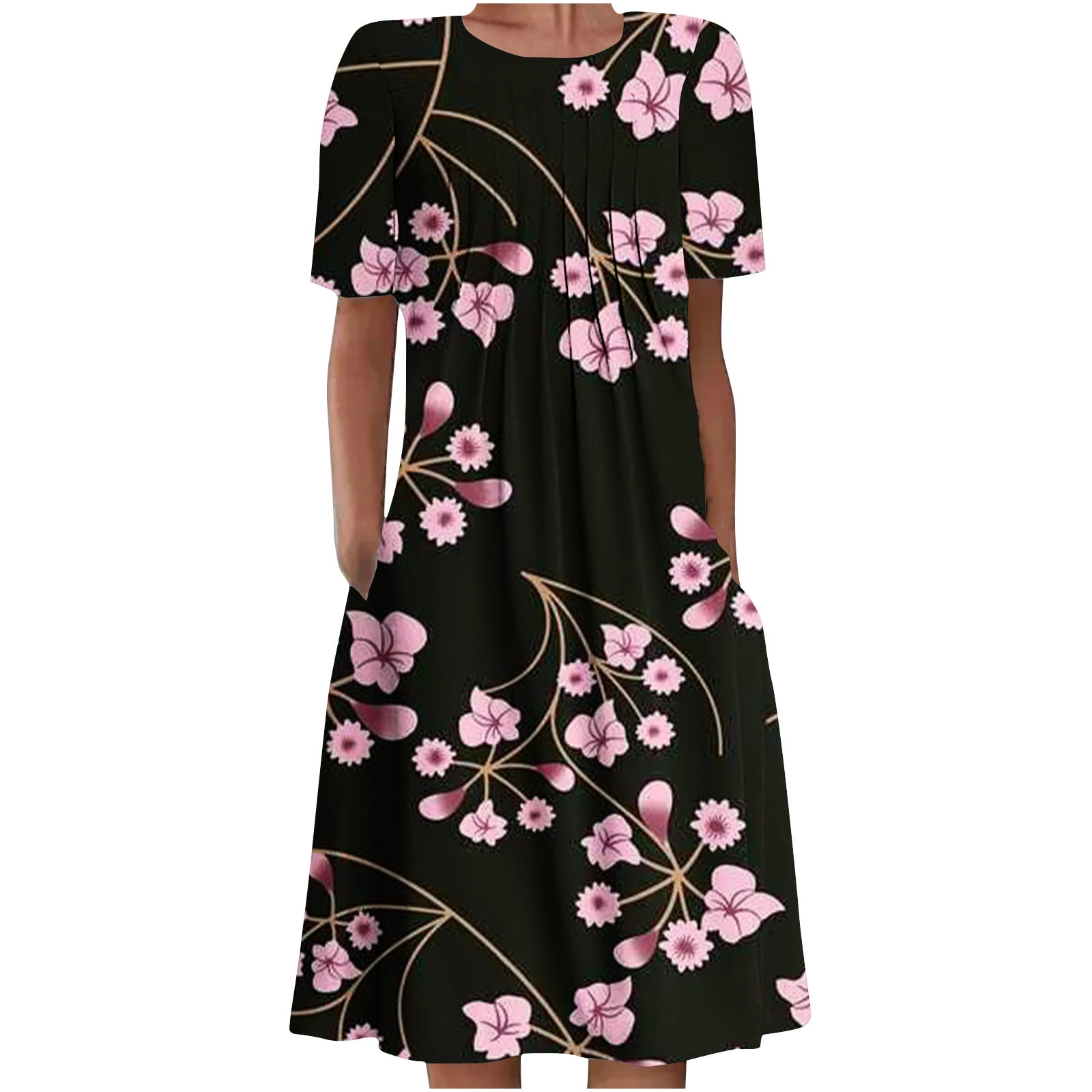 SEMPAI Dress for Women Tank Dresses Short Sleeve Round Neck Knee-Length ...